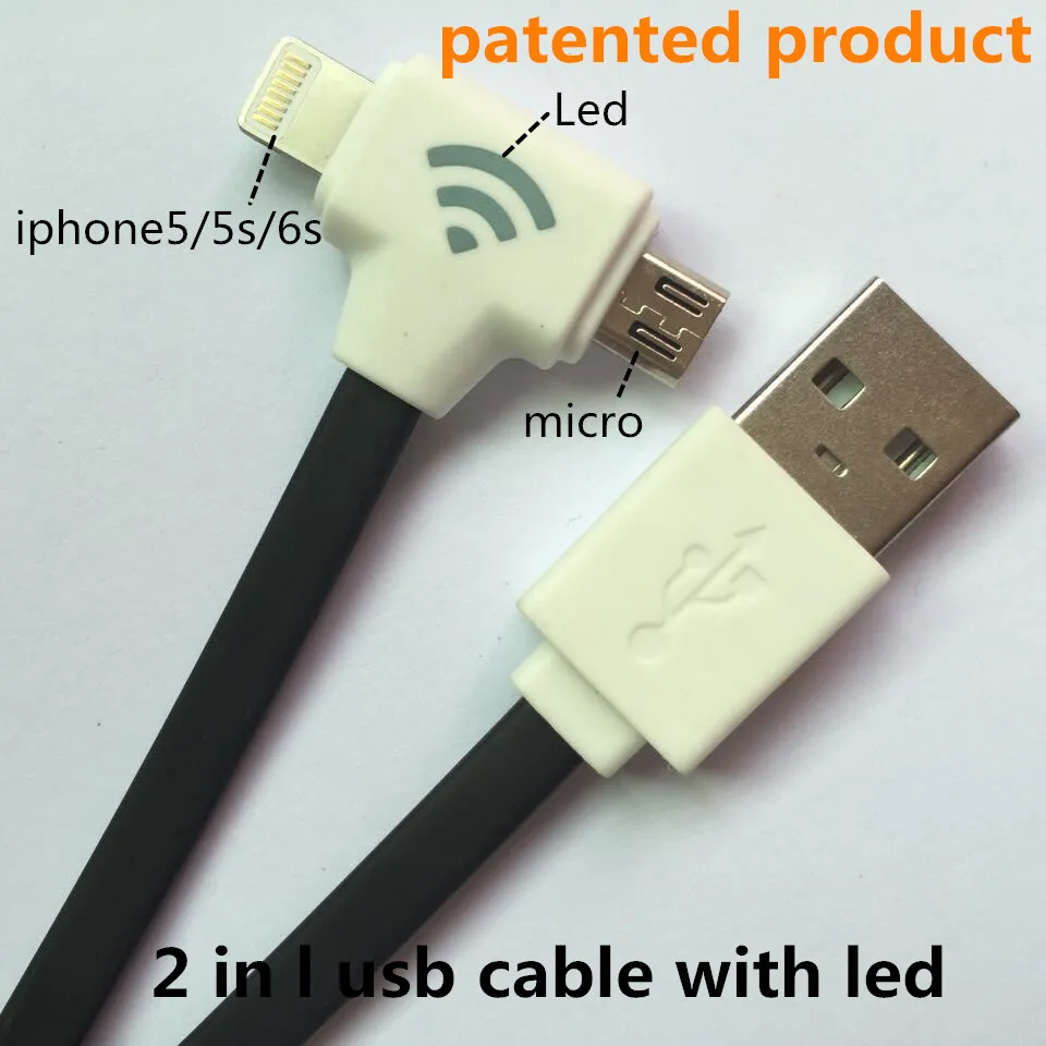 2 in 1 led usb cable Charging and data sync Applicable to rapple ipod