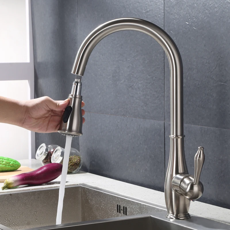 Brushed nickel stain nickel Kitchen Faucet mixer tap Pull Out Sprayer