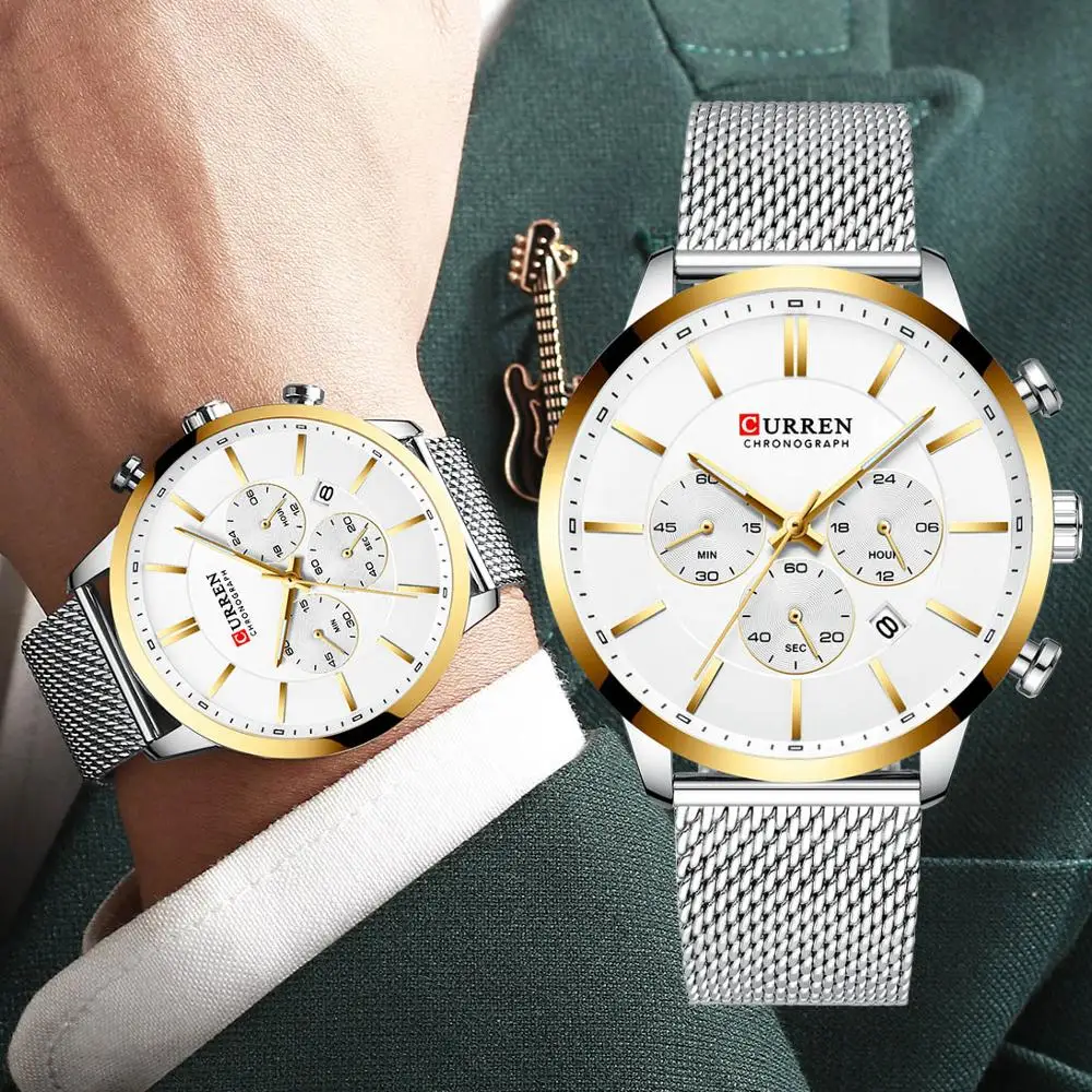 Мужские часы Curren Gold из нержавеющей стали Кварцевые мужские s лучший бренд класса