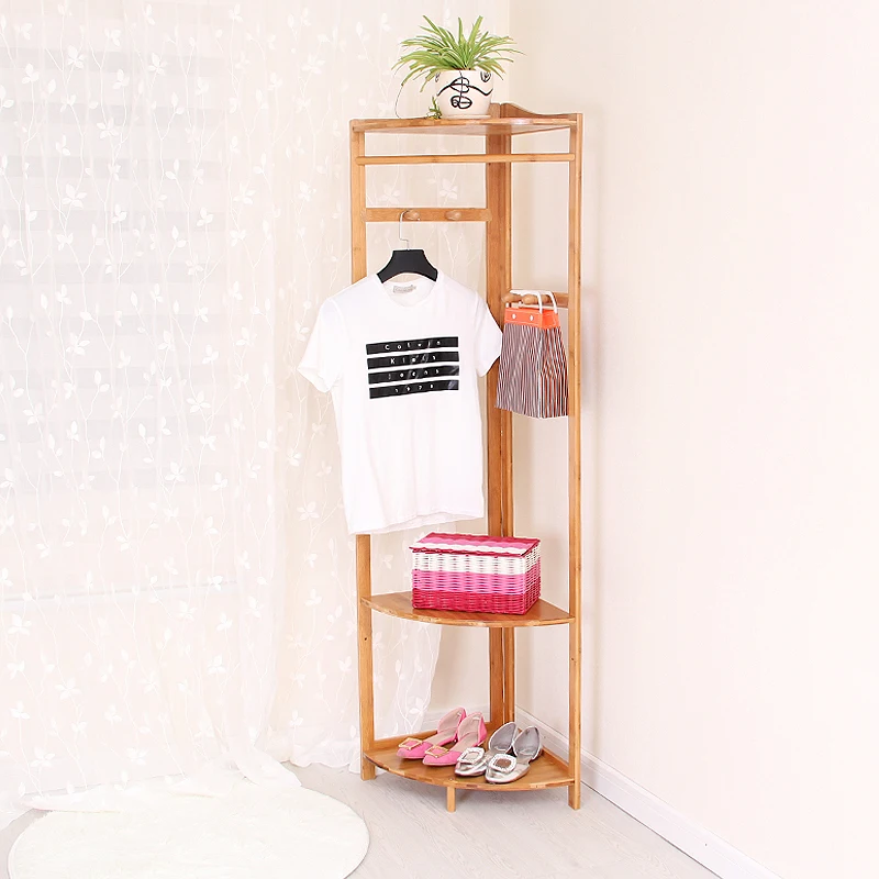  Corner corner frame wood coat rack hanger floor corner bedroom creative simple clothes rack hangers - 32546401039