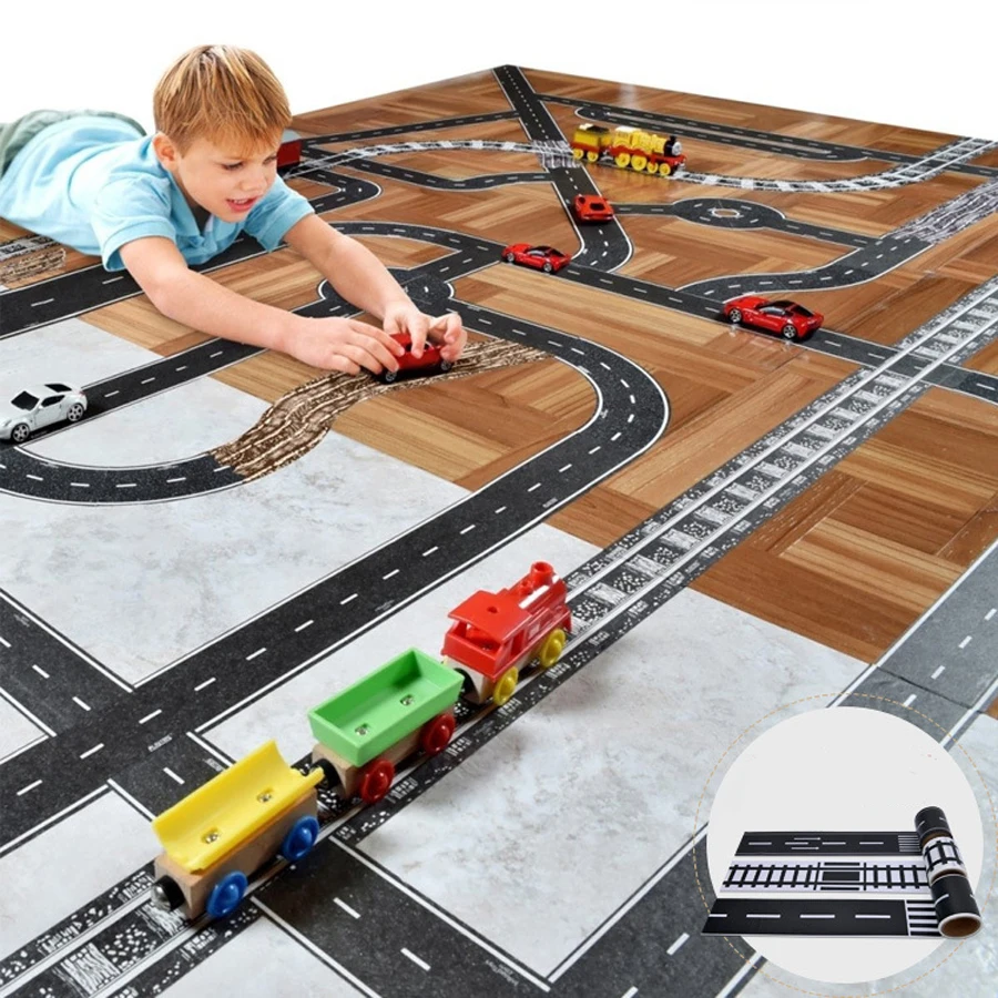 

Track Car Toys For Children Play Car Games DIY Road Rail Belt Sticker Road Scene Toy Sign Road Sign Roadblock Traffic Sign