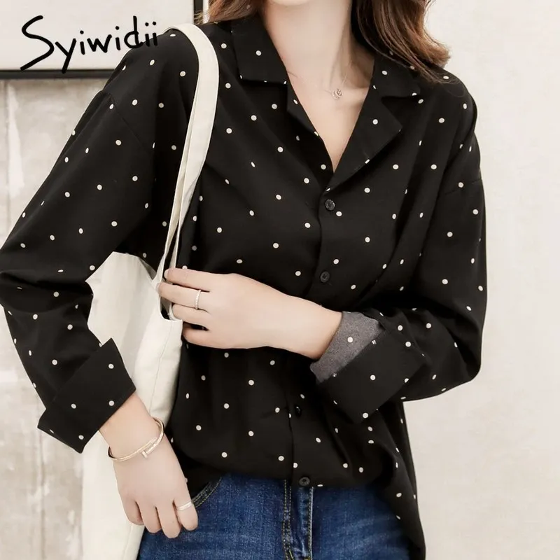 

Black Red Polka Dot Blouse Womens Tops and Blouses Long Sleeves Women Blusas Mujer De Moda 2018 Plus Size V Neck Blouse Shirt