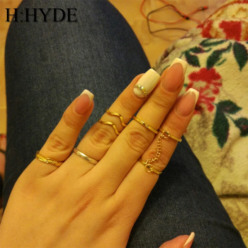 Комплект женских колец средней длины H:HYDE 6 шт./компл. набор регулируемых золотого