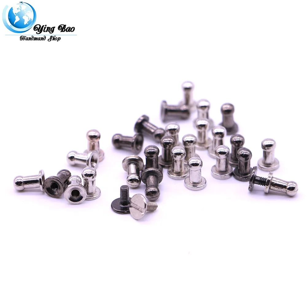 100sets/pack 6mm (Diameter), 8.2mm (Height)  rivet round  leather craft belt wallet solid brass nail Silver black rivets B-12