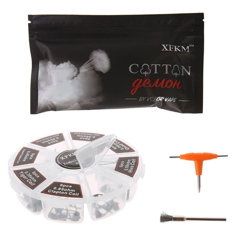 

XFKM 8 in 1 Prebuilt Coil Clapton Coil Alien Tiger Hive Quad Flat twisted Fused Heating Wire for Vape DIY E Cig Premade Coil