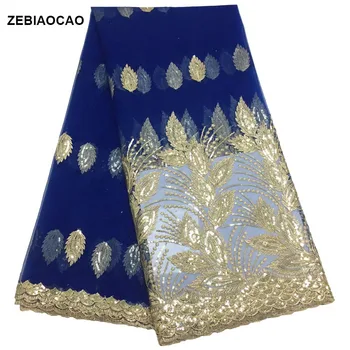 

French lace fabric with sequins African lace fabric good quality lace fabric African Royal blue mesh lace fabric for party dress