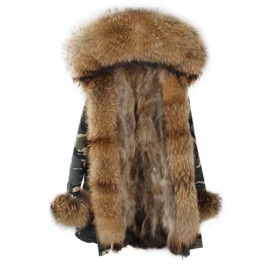 Новинка, модное зимнее женское пальто с натуральным мехом, большой воротник из натурального меха енота, подкладка из меха енота, парки с капюшоном - Цвет: 8