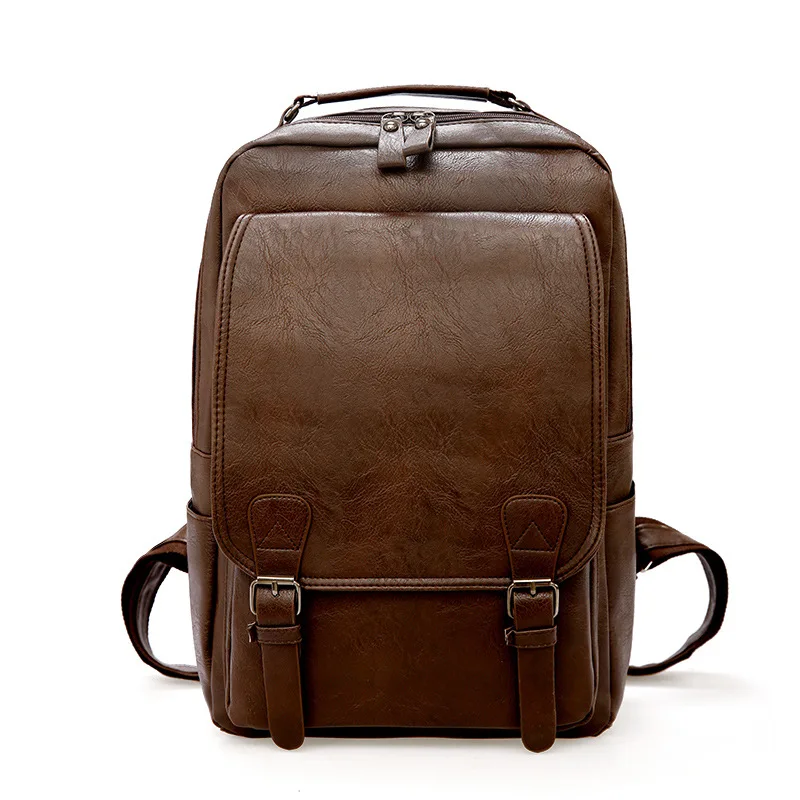 Винтажный Мужской рюкзак, водонепроницаемый, хаки, из искусственной кожи, дорожная сумка для мужчин, большая вместительность, мужская сумка для ноутбука, рюкзаки для подростков - Цвет: Dk Brown