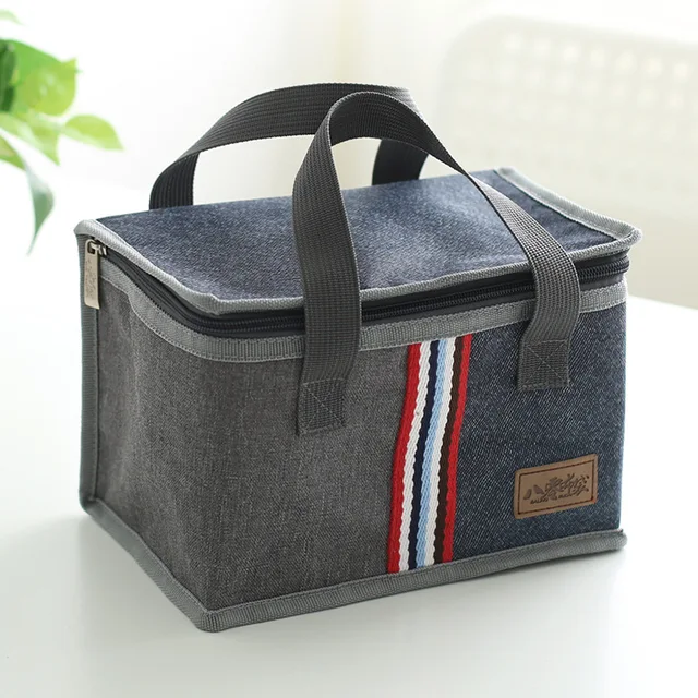 Square Insulated Lunch Bag Women Lunch Box Bag Denim Cooler Food Bags