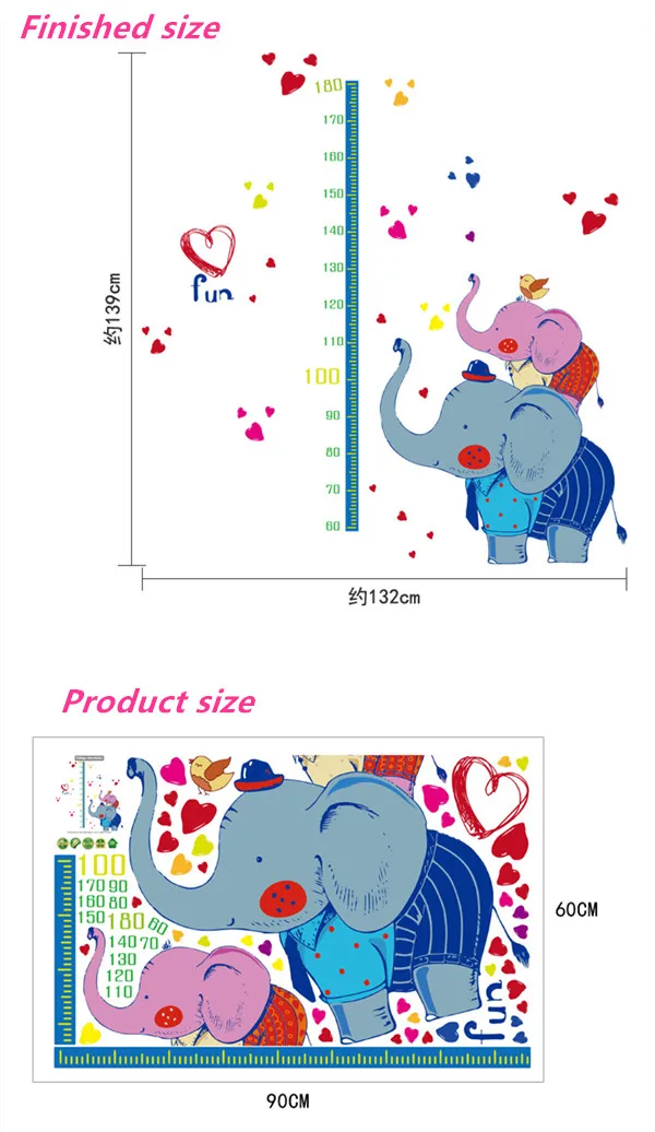 Джунгли Животные жираф, слон Высота Мера стены Стикеры для детей номеров роста Ch Книги по искусству Детская комната Декор на стены книги по искусству - Цвет: Серый