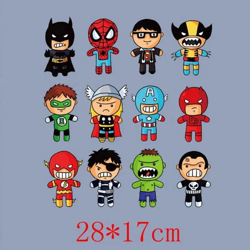

1set/12pcs Cartoon Super hero Iron On Stickers Washable Appliques A-level Patches Heat Transfer For DIY Accessory Clothing