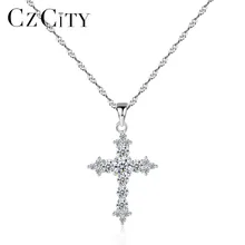 CZCITY 925 пробы серебро AAA+ кубический циркон блестящий крест кулон ожерелье Изысканная витая цепь ожерелье ювелирные изделия из стерлингового серебра