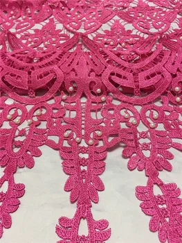 

Hot sales! pink Embroidery African Cord Laces fabric Guipure Lace Fabric water souble with Beaded For Nigerian Wedding Dresses
