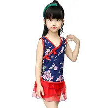Модное детское кружевное платье Ципао с цветочным рисунком для девочек пляжный купальник
