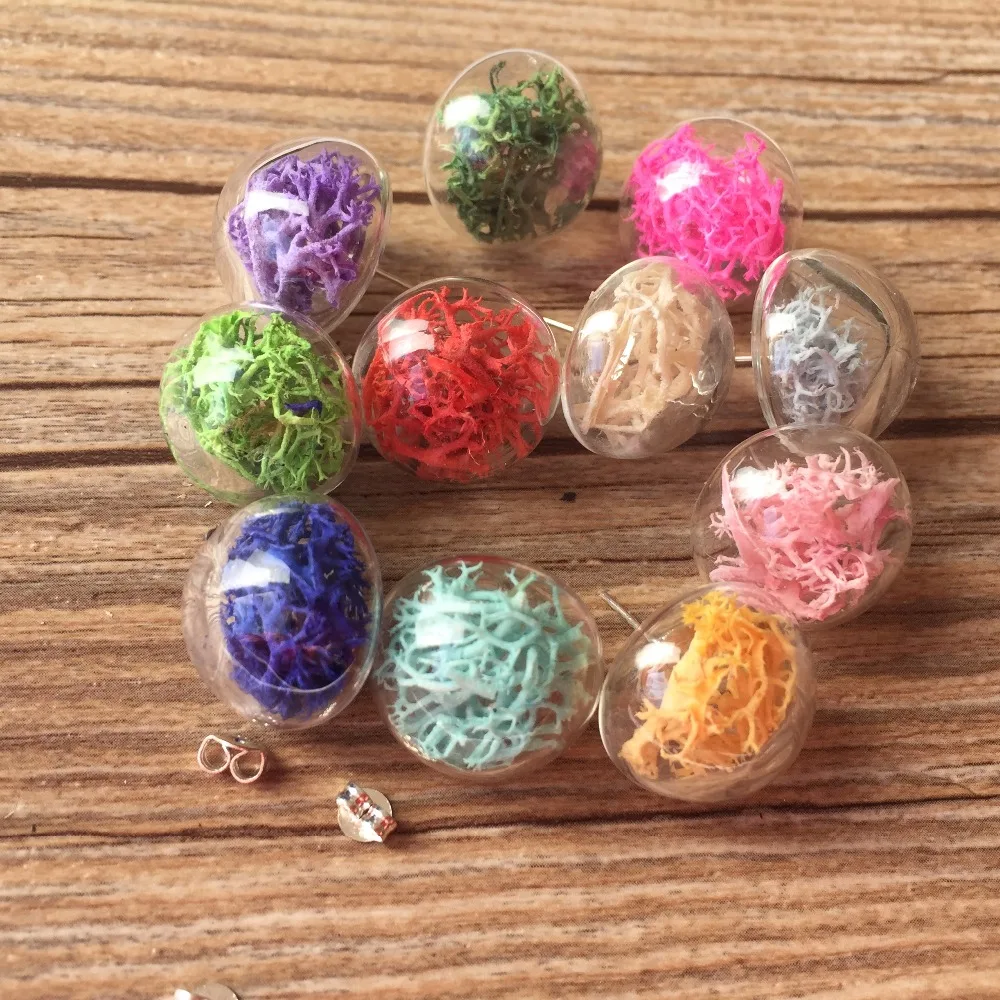 

colorful nature moss stuffing glass bubble glass vial stud earrings (finished earring)