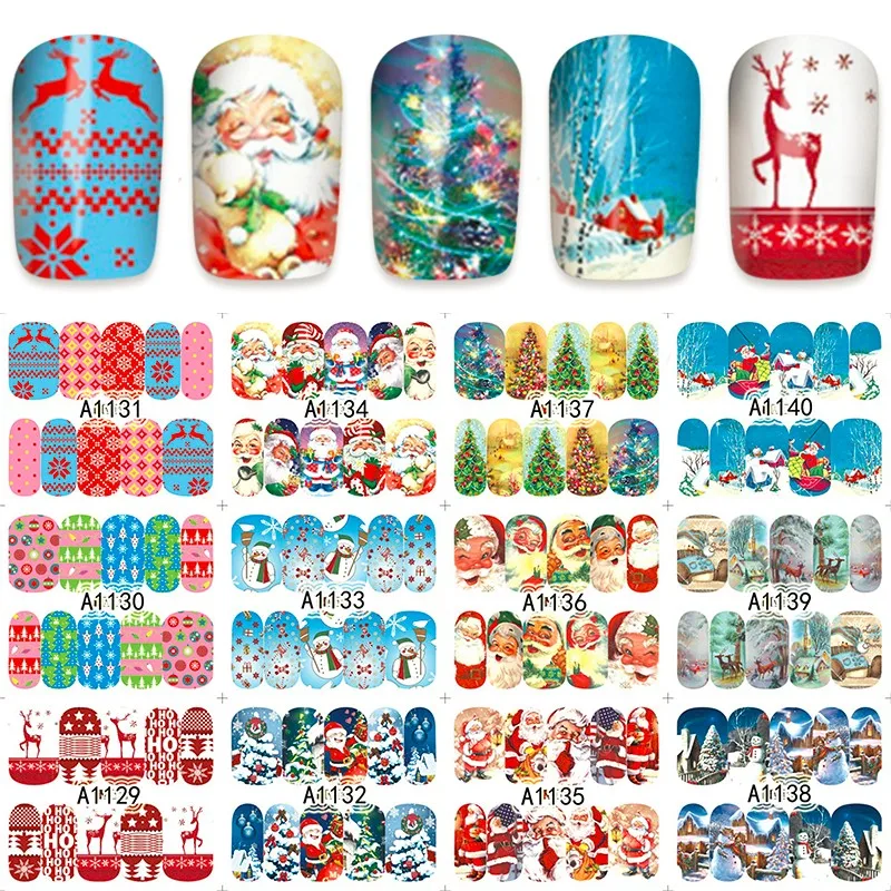 12 sheets Christmas tree snowman design Nail Art Full cover Water Transfer decals nail sticker slider tattoo Accessories | Красота и