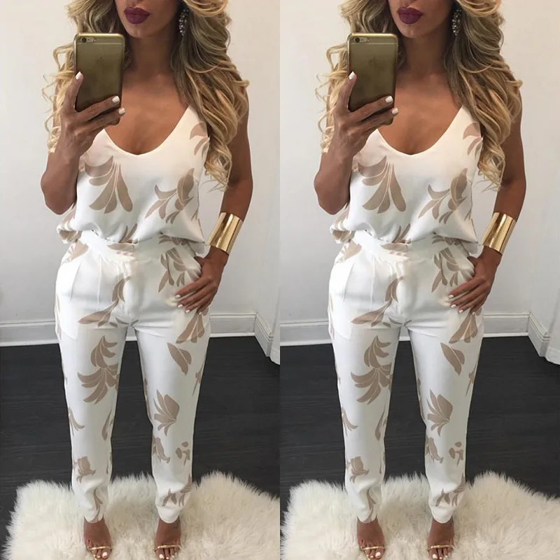 

2017 Summer Sexy Camisole V Lead Printing Trousers Twinset Foreign Trade