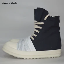 Owen Seak/поступление; Мужская парусиновая обувь; роскошные кроссовки; ботильоны на шнуровке; Повседневная Брендовая обувь на молнии с высоким берцем на плоской подошве; черная обувь; большие размеры