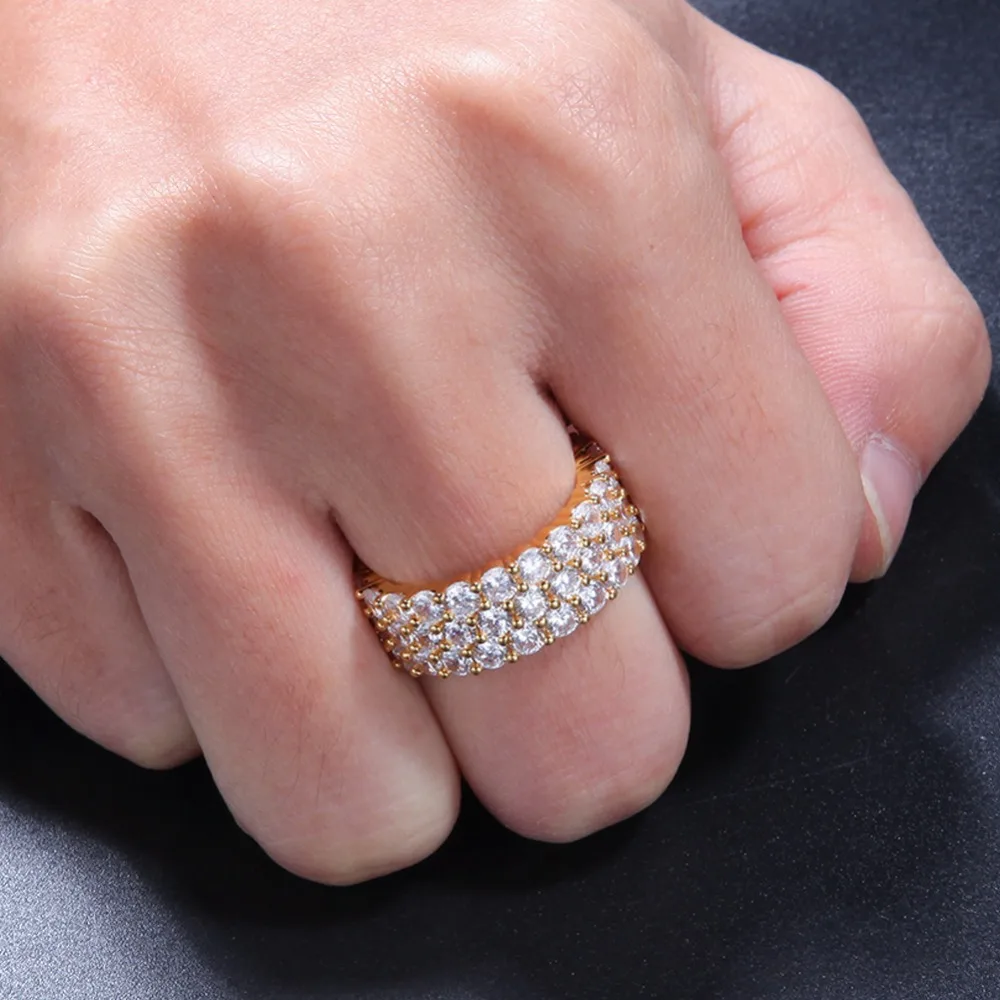 

Sofeeling Micro Paved 3 Row Chain Zircon Hip Hop Finger Ring for Men Women Gold Silver Color Plated Ring wedding jewelry