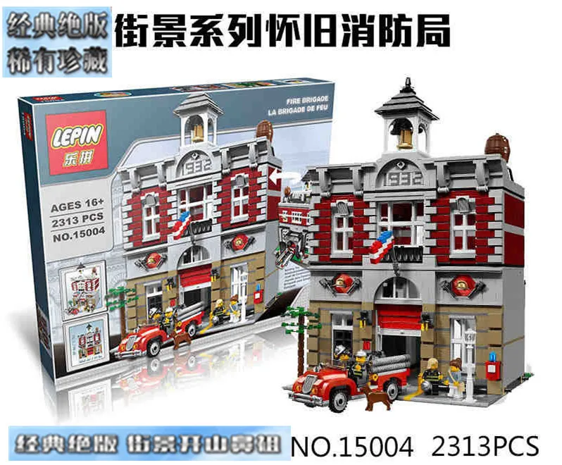 City Street Creator Fire Brigade Lepin 15004 Model Doll House Building Kits Minifigure Blocks Compatible With