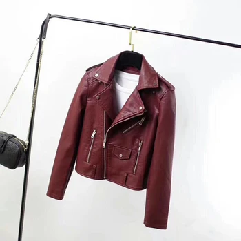 

Motorcycle Biker Leather Jacket Women Spring Autumn Turn-down Collar Zipper Short Coat Fashion Faux Pu Ladies Leather Jackets