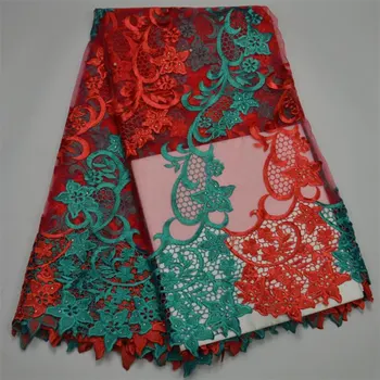 

Red Color Embroidery French Tulle Lace Fabric Nigerian Design Mesh Net Lace with Stones for Lady Dress Making