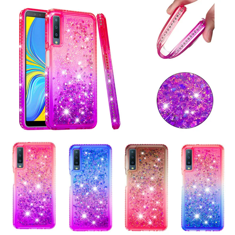 

Luxury Edge Diamond Quicksand Cases Soft TPU Silicone Cover Hull Shell Skin Coque Fundas for Samsung Galaxy A7 A9 2018 A750 A9s