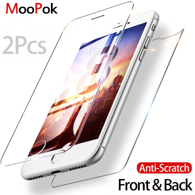 Goedkoop MooPok Front amp; Back 2 stks Beschermende Glas Voor iPhone 8 7 6 6 s Plus Screen Protector Film Voor iPhone X 5 5 s SE 10 Gehard Glas