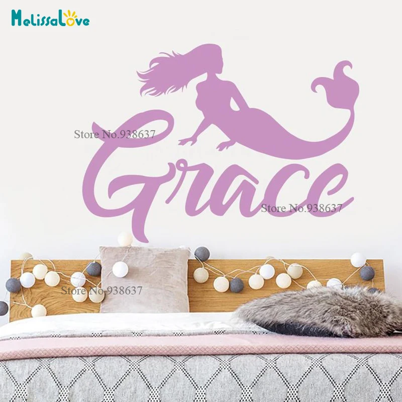 Personalized Sticker Mermaid Design Girl Baby Room Decor Daughter Of