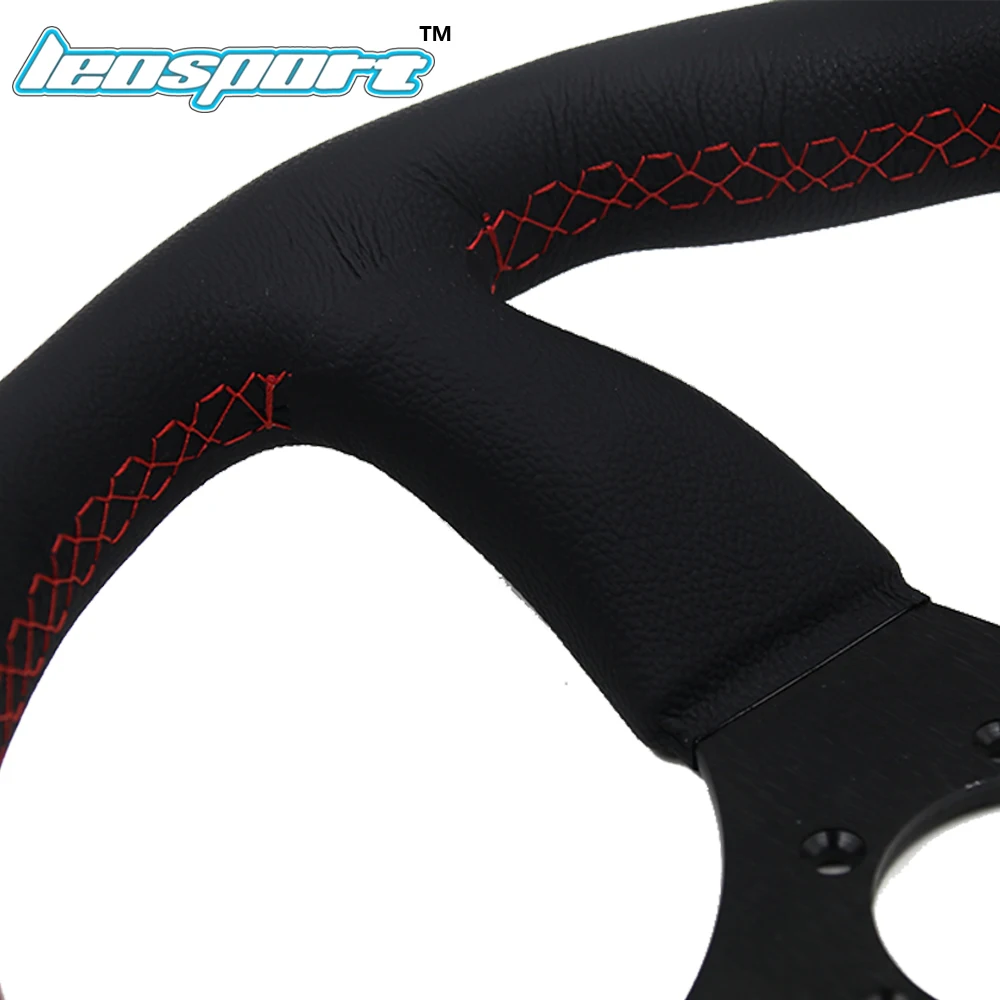 350mm para a para a Corrida Realmente de Couro Leosport 14 Corrida Volante Linha Vermelha Volante Racing Game Steering Wheel 12 High Quality r line steering wheel
