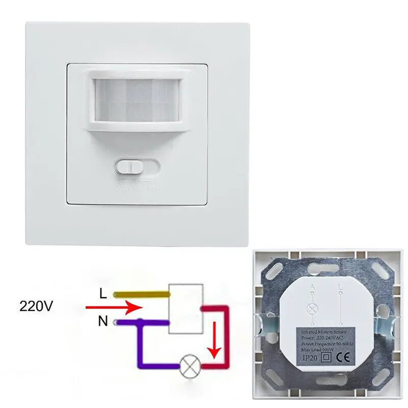 Superpower AC 110 V-240 V датчик движения инфракрасный PIR датчик движения переключатель ПВХ Встроенный Настенный светильник лампочка включения/выключения