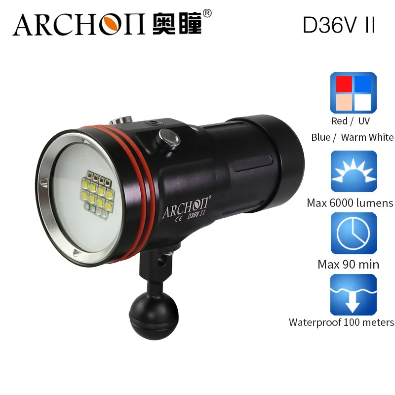 ARCHON D36V II W43VP ( W42VR D36VR D37VP обновленная версия) 6000lm подводный светильник вспышка для