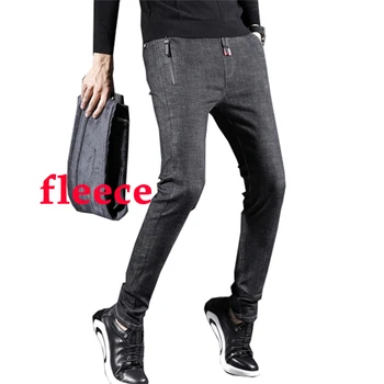 

Winter Mens Jeans Slim Fit Casual Stretch Velvet Thick Pants Elastic Waist Fleece Straight Black Jeans Denim Overalls Men Ripped