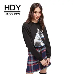 HDY Haoduoyi для женщин милый щенок печати пуловеры для с длинным рукавом простой повседневное Топы корректирующие рукавом Подол реб