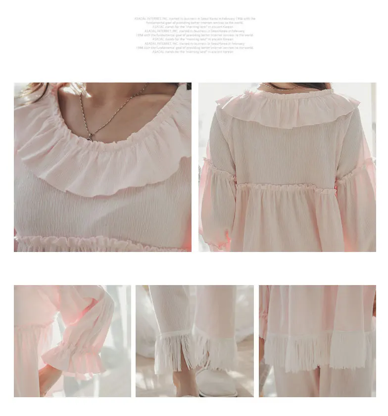 Spring New Japanese Pajamas Lady Fringed Princess Pijama Mujer Knitted Suit Sweet Simple Loungewear Women Pyjamas Sleepwear