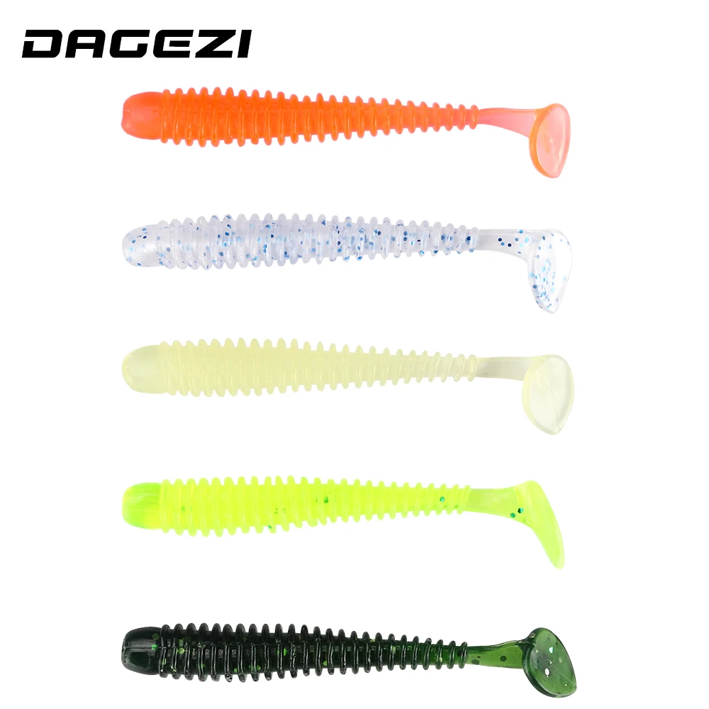 

DAGEZI Soft Artificial Bait 15pcs/lot T tail soft fishing lure Jig Head 7.5CM/2G Soft lure Swimbaits for Fly Fishing Tackle