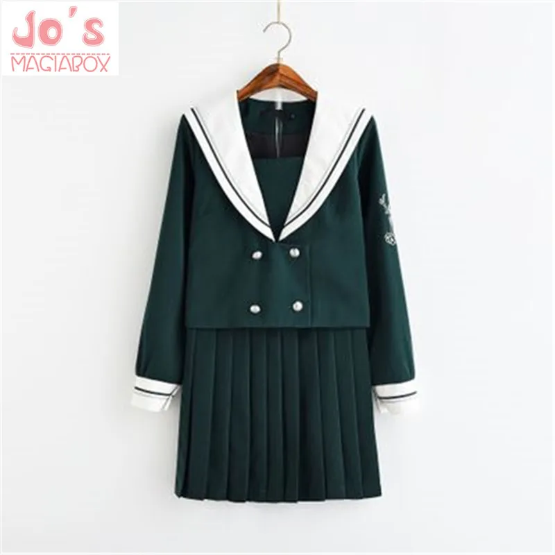 Autumn Winter Long Sleeve Japanese Preppy Style Double Breasted Print