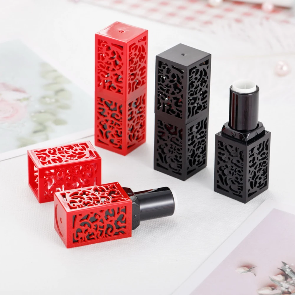 

Empty Cosmetic Containers Lipstick Tube With Black Red Hollow Lipstick Tubes DIY 12.1mm Cream Jars Cosmetic Packaging