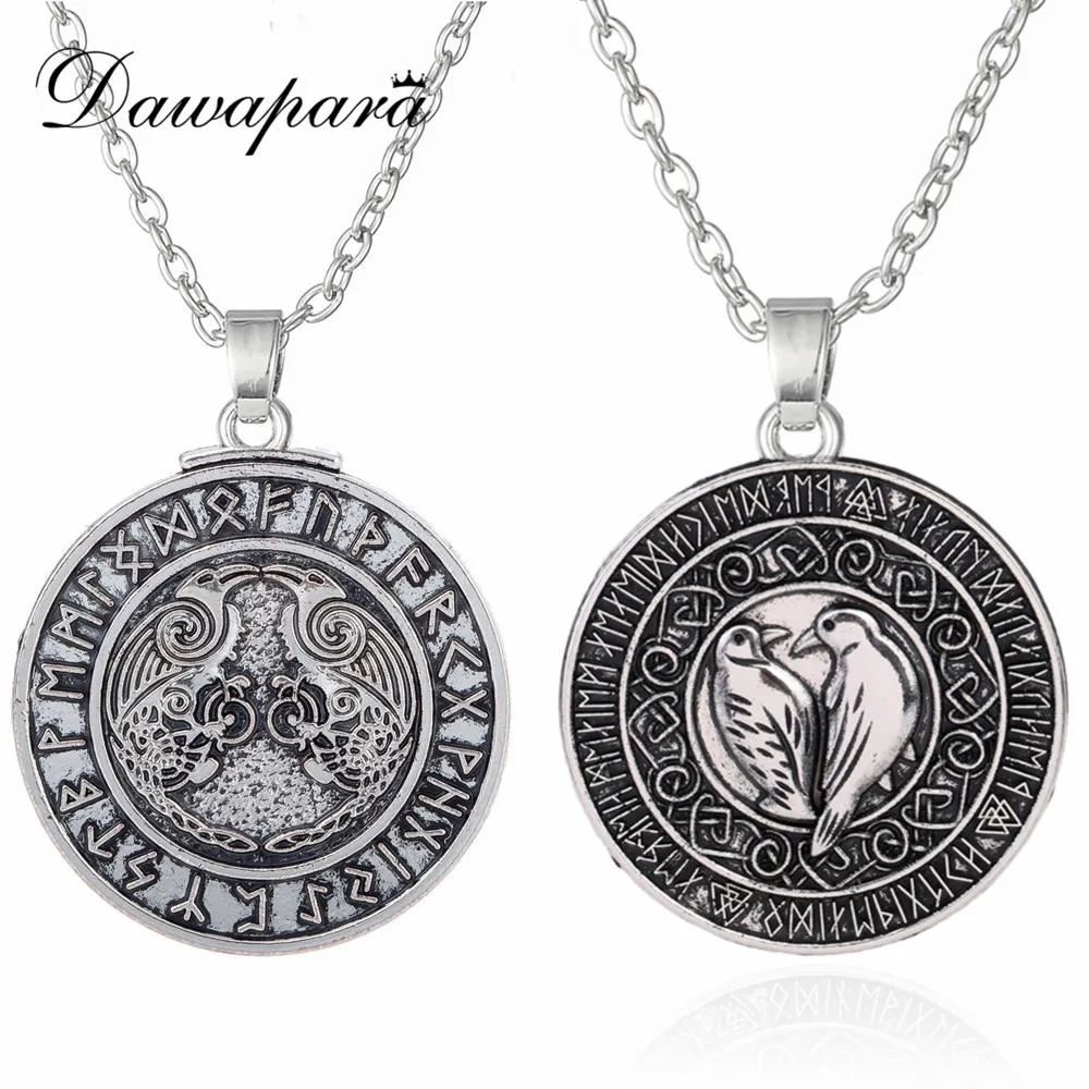 

Dawapara Odin's Raven Amulet Pendant Vintage Mens Womens Necklace Norse Runes Jewellery