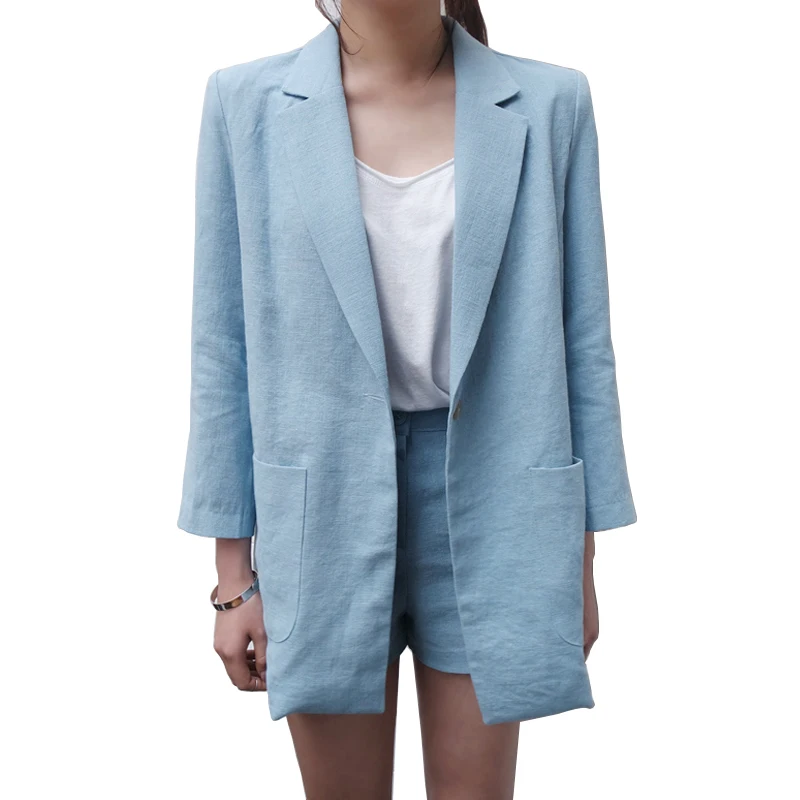 LANMREM Autumn New Casual Fashion Women Loose Solid Color Suit Collar Cardigan Jacket Shorts Suit TC807