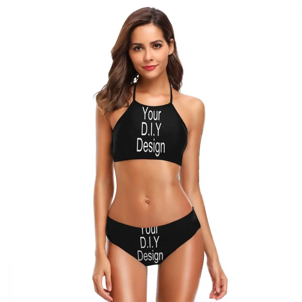 

DIY Design Specialized Custom 3D Whole Body Printing Logo Photo Swimwear Women Bikinis Set Halter 2 Piece Swimsuit Bathing Suit