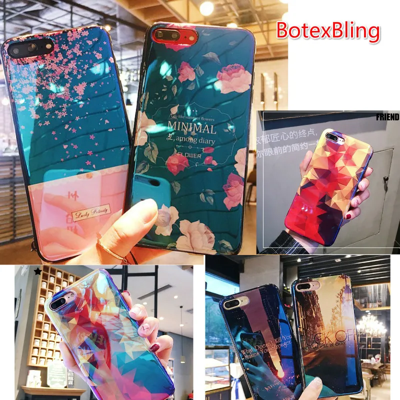 BotexBling Shiny Blu-ray flower landscape soft TPU silicone CASE for iphone X case for iphone 7 7plus 6 6s plus 6plus back cover