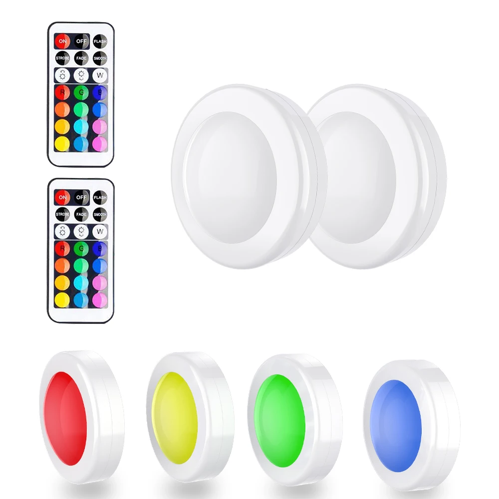 

Dimmable RGB 13 Colors LED Puck Kitchen Lights Under Cabinet Closet Light Multicolor Counter Bedroom Night Lights