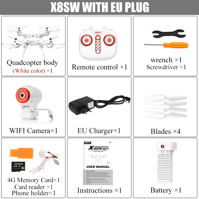 SYMA официальный Радиоуправляемый Дрон X8SW с FPV Wifi камерой в режиме реального времени, Квадрокоптер, Радиоуправляемый вертолет, Квадрокоптер, Дрон - Цвет: X8SW with EU Plug