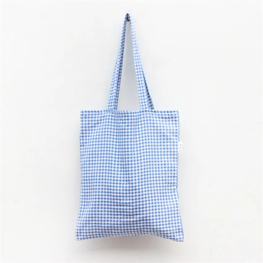 YILE хлопок лен хозяйственная сумка через плечо сумка для переноски эко многоразовая сумка синий плед L130