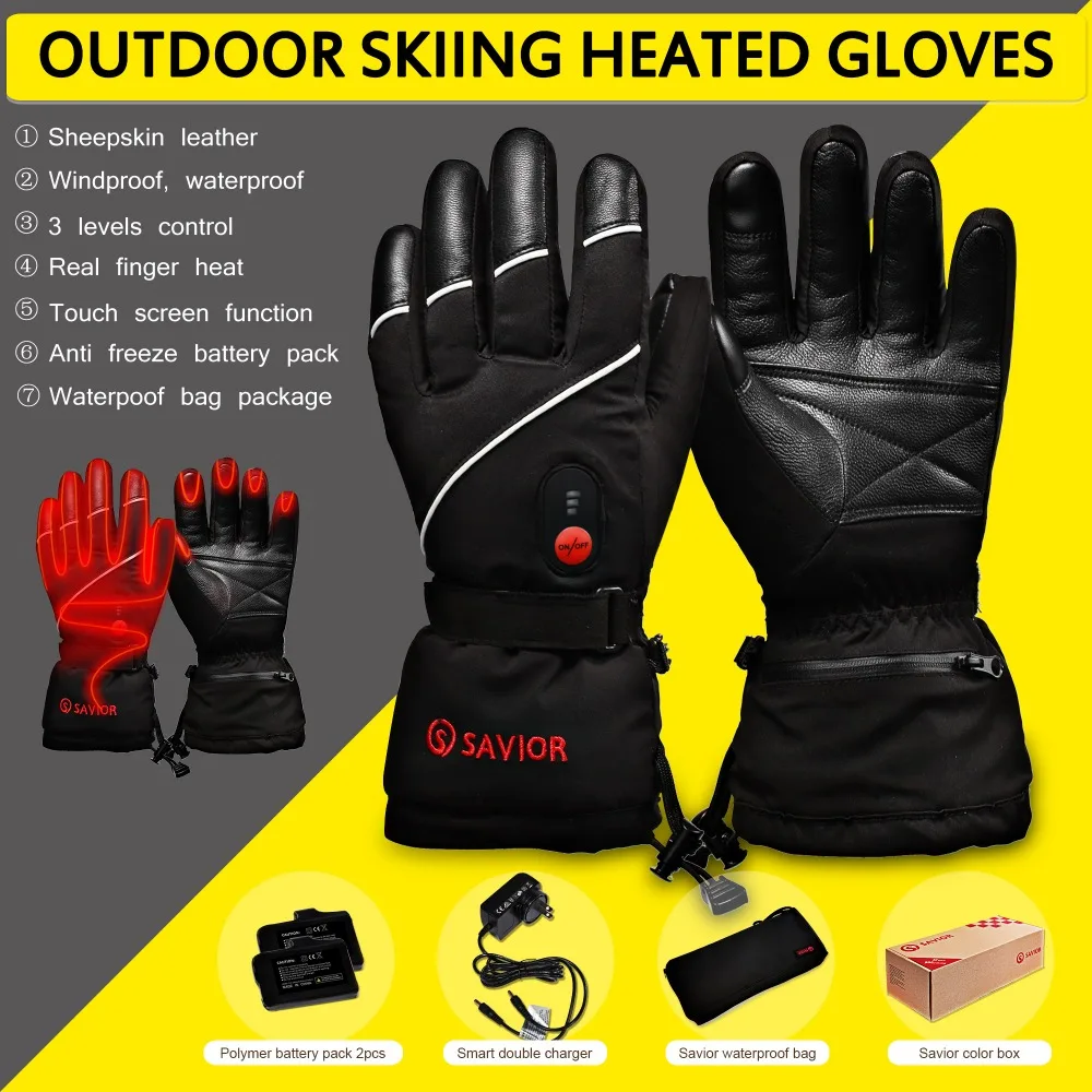 المنقذ S-15 الشتاء التدفئة الكهربائية قفازات الشتاء التزلج ، الصيد ، درجة حرارة منخفضة الجلود قفازات الرجال النساء المنقذ S-15 الشتاء التدفئة الكهربائية قفازات الشتاء التزلج ، الصيد ، درجة حرارة منخفضة الجلود قفازات الرجال النساء