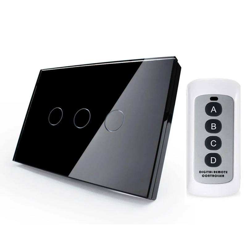 

2017 Smart Home US/AU standard wireless remote control touch light switch wall switch 3 gang black crystal glass panel with LED