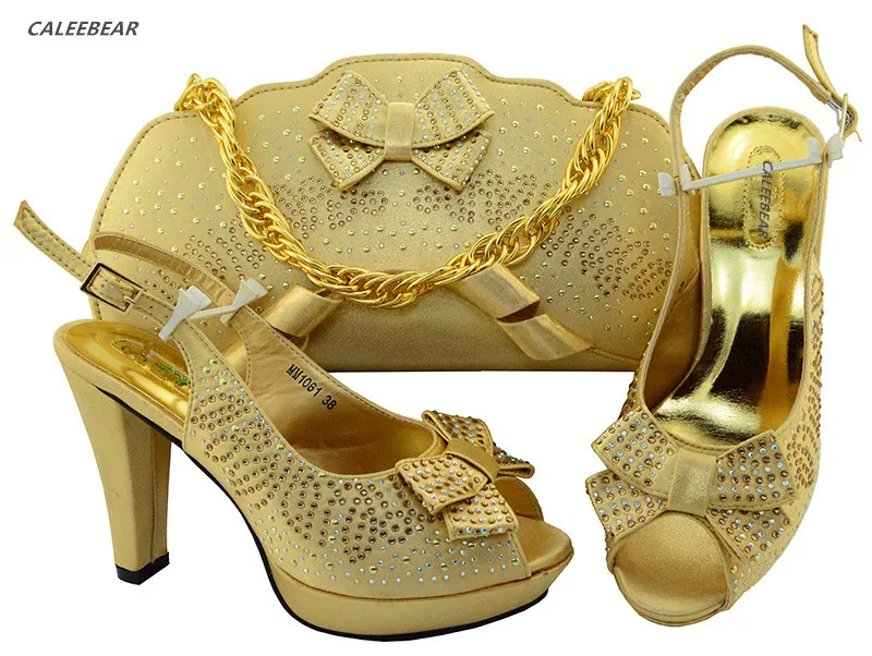 African Wedding Shoes And Bag Set Italian Shoes With Matching Bags Gold