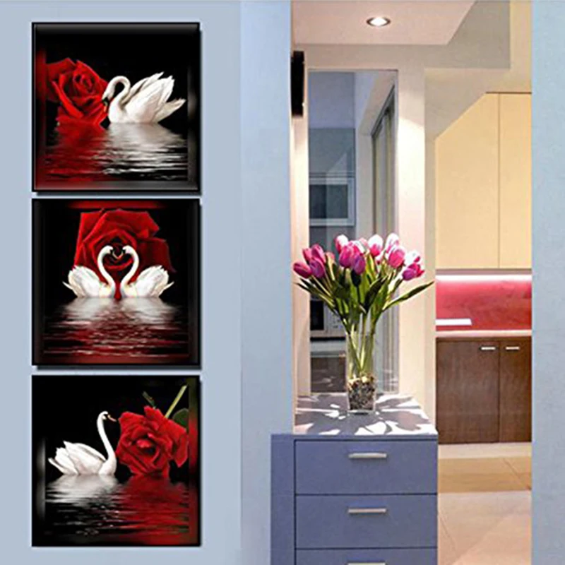 

Romantic Swans Red Rose Flowers Diamond Painting Full Round Diamond Embroidery Beaded Cross Stitch Needlework Home Crafts