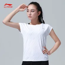 Li-Ning Женская футболка для бега, обычная посадка 91% полиэстер 9% спандекс, Удобная подкладка, фитнес спортивные топы, футболки ATSN138 CJAS18